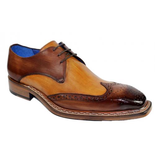 Emilio Franco "Leo" Brown / Cognac Genuine Calfskin Wingtip Oxford Shoes.